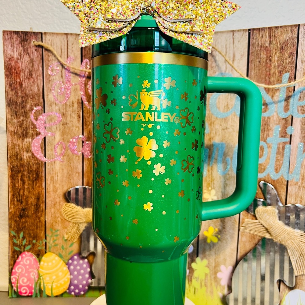 Stanley Green Travel Mug with Gold Accents